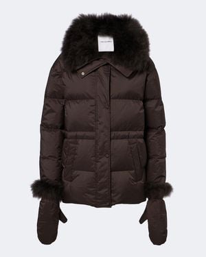 Yves Salomon Set Of Calf-Hair Trimmed Down Jacket And Gloves - Black