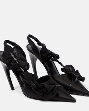 Nensi Dojaka Ruffled Satin Slingback Court Shoes - Black