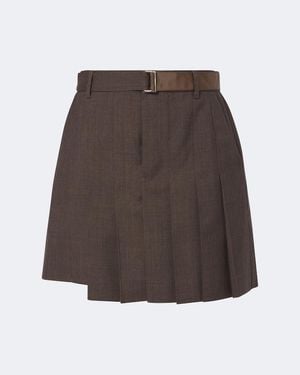 Sacai Pleated Asymmetric Wool Skort - Brown