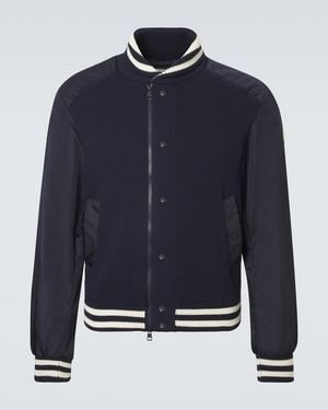 Moncler Ribbed-Knit Technical Varsity Jacket - Blue