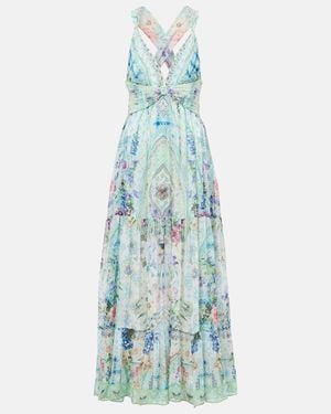 CAMILLA Crystal-Embellished Silk Maxi Dress - Blue
