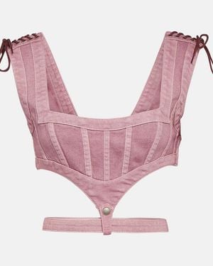 Jean Paul Gaultier X Knwls Cutout Denim Corset Top - Pink