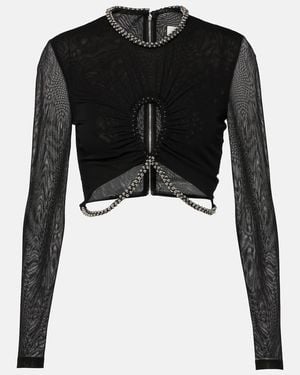 Dion Lee Embellished Cutout Jersey Crop Top - Black