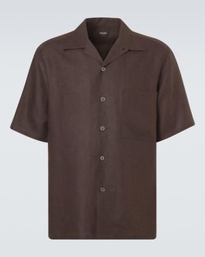 ZEGNA Linen Bowling Shirt - Brown