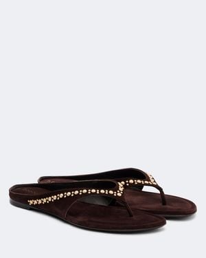 Herbert Levine Sun-Kissed Embellished Suede Thong Sandals - Brown