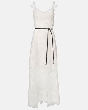 Oscar de la Renta Marbled Carnation Guipure Lace Bustier Gown - White
