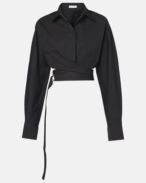 Alaïa Cropped Cotton Poplin Shirt - Blue