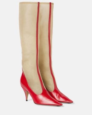 The Row Mesh And Leather Knee-High Boots - Red