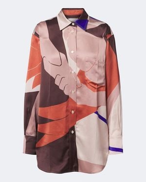 Victoria Beckham Printed Crepe Satin Shirt - Red