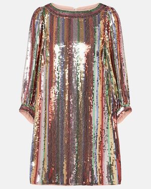 RIXO London Laurie Sequined Striped Minidress - Multicolour