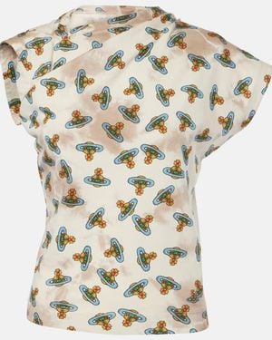 Vivienne Westwood Hebo Orb Printed Draped Cotton Top - Metallic