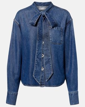 Self-Portrait Bow-Detail Denim Shirt - Blue