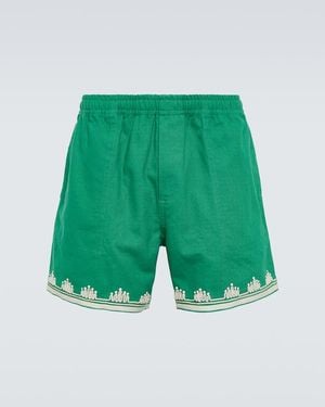 Bode Ripple Embroidered Cotton Shorts - Green