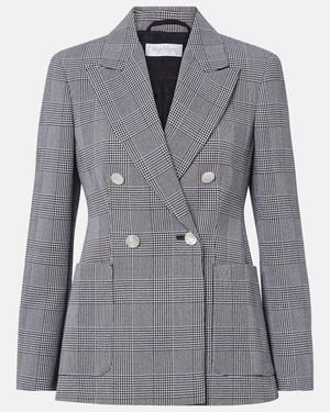 Max Mara Prince Of Wales Check Virgin Wool Blazer - Gray