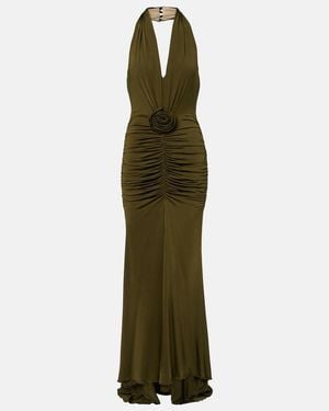 Blumarine Floral-Applique Ruched Maxi Dress - Green