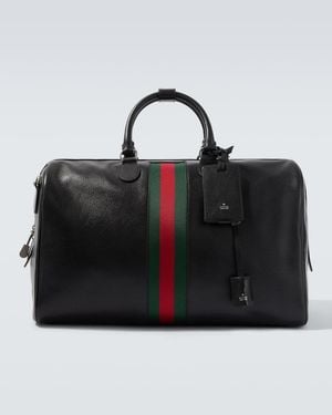 Gucci Web Trademark Medium Leather Duffel Bag - Black