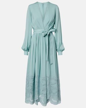 Elie Saab Lace-Trimmed Silk-Blend Midi Dress - Blue