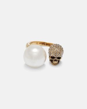 McQueen Ring Skull Mit Kristallen Und Zierperlen - Weiß