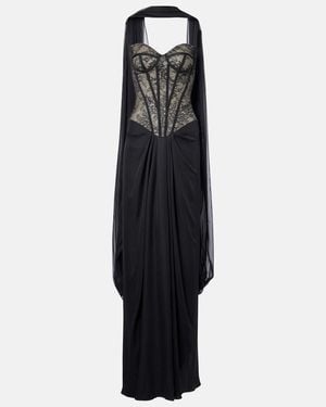 Monique Lhuillier Vestido De Fiesta De Encaje Drapeado - Negro