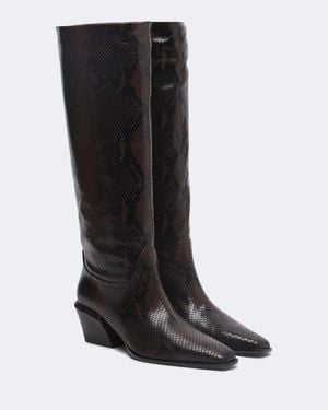 Paris Texas Bettina Snake-Effect Leather Knee-High Boots - Black