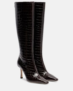 Jimmy Choo Agathe 85 Croc-Effect Leather Knee-High Boots - Black