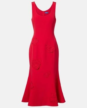 LEO LIN Emily Floral-Applique Midi Dress - Red