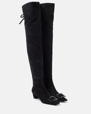 Roger Vivier Belle Vivier 45 Suede Over-The-Knee Boots - Black