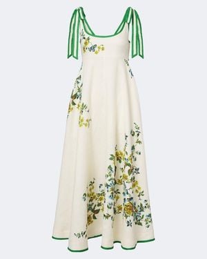 ALÉMAIS Vestido Largo Phyllis De Lino Con Estampado Floral - Verde