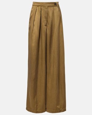 Dries Van Noten Pleated High-Rise Wide-Leg Trousers - Natural