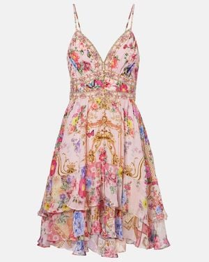 CAMILLA Floral Silk Minidress - Red