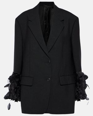 Prada Feather-Trimmed Wool Blazer - Black
