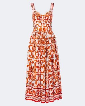 Dolce & Gabbana Majolica Cotton Poplin Maxi Dress - Red