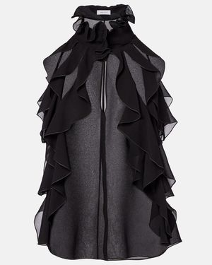 McQueen Ruffled Silk Chiffon Top - Black