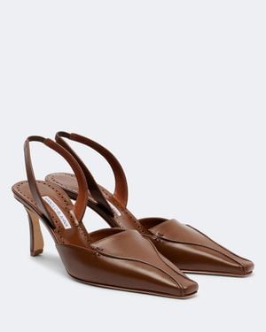 Manolo Blahnik Cleo Leather Slingback Pumps - Brown
