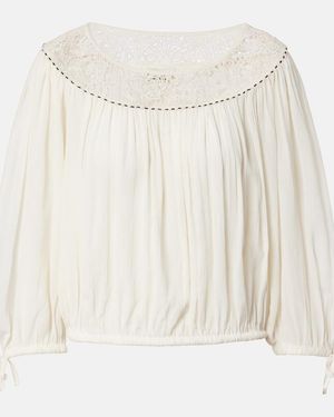 Isabel Marant Nelida Guipure Lace-Trimmed Silk Blouse - White