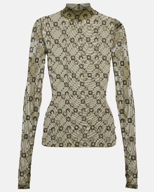 Marine Serre Moonogram Flocked Mesh Top - Green