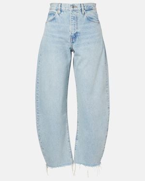 FRAME Bubble Crop High-Rise Barrel-Leg Jeans - Blue