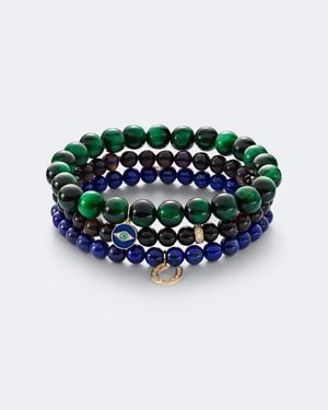 Sydney Evan Set De 3 Pulseras De Oro De 14 Ct Con Cuentas Y Piedras - Verde