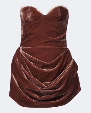 Magda Butrym Crochet-Trimmed Ruched Velvet Minidress - Brown