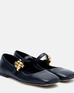 Bottega Veneta Lucy Embellished Leather Mary Jane Flats - Blue