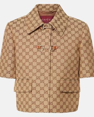 Gucci Horsebit Gg Canvas Jacket - Brown