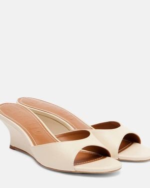 STAUD Brigitte Leather Wedge Mules - Brown