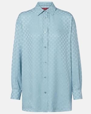 Gucci Monogram Relaxed-Fit Silk Shirt - Blue