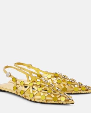 The Attico Grid Metallic Leather Slingback Flats - Yellow