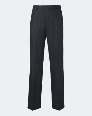 Dries Van Noten Herringbone Wool Straight Pants - Blue