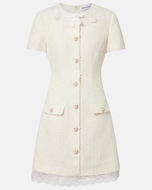 Self-Portrait Lace-Trimmed Boucle Minidress - Natural