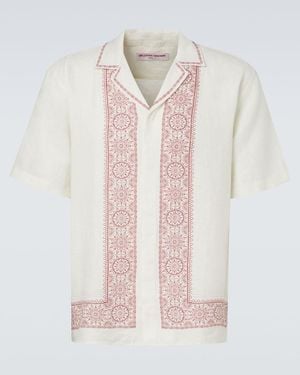 Orlebar Brown Maitan Printed Linen Bowling Shirt - White