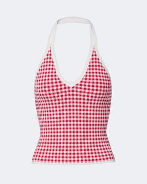 Posse Micah Gingham Halterneck Top - Red