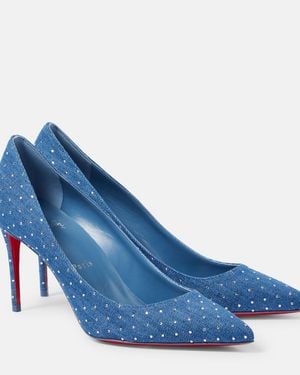Christian Louboutin Kate 85 Embellished Denim Court Shoes - Blue