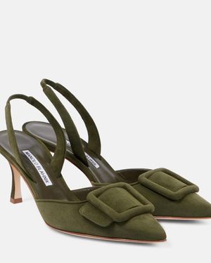 Manolo Blahnik Maysli Suede Slingback Court Shoes - Green
